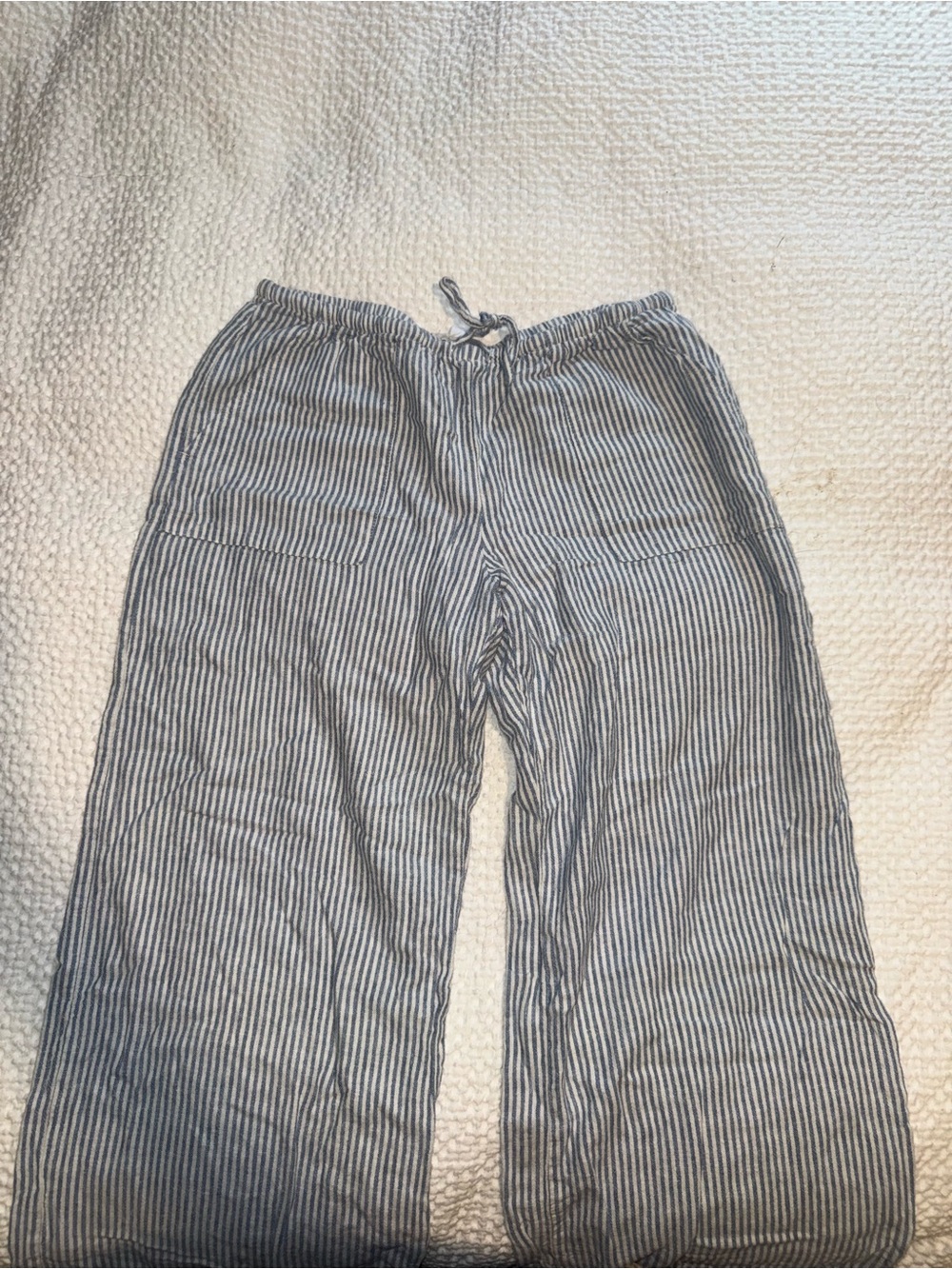 Blue Stripe Linen Drawstring Pants